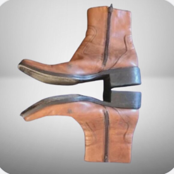 Brown Leather Chelsea side zip Boots Square Toe, US Women's US 9, Men 7 - Picture 1 of 8